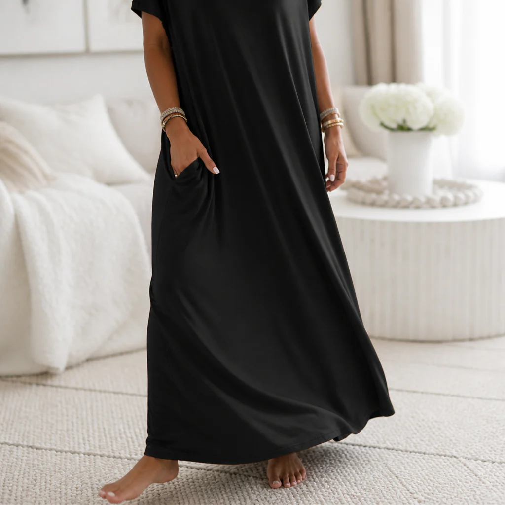 SolariaFlow™ – Relaxed Off-Shoulder Maxi Dress with Hidden Pockets - Image 7