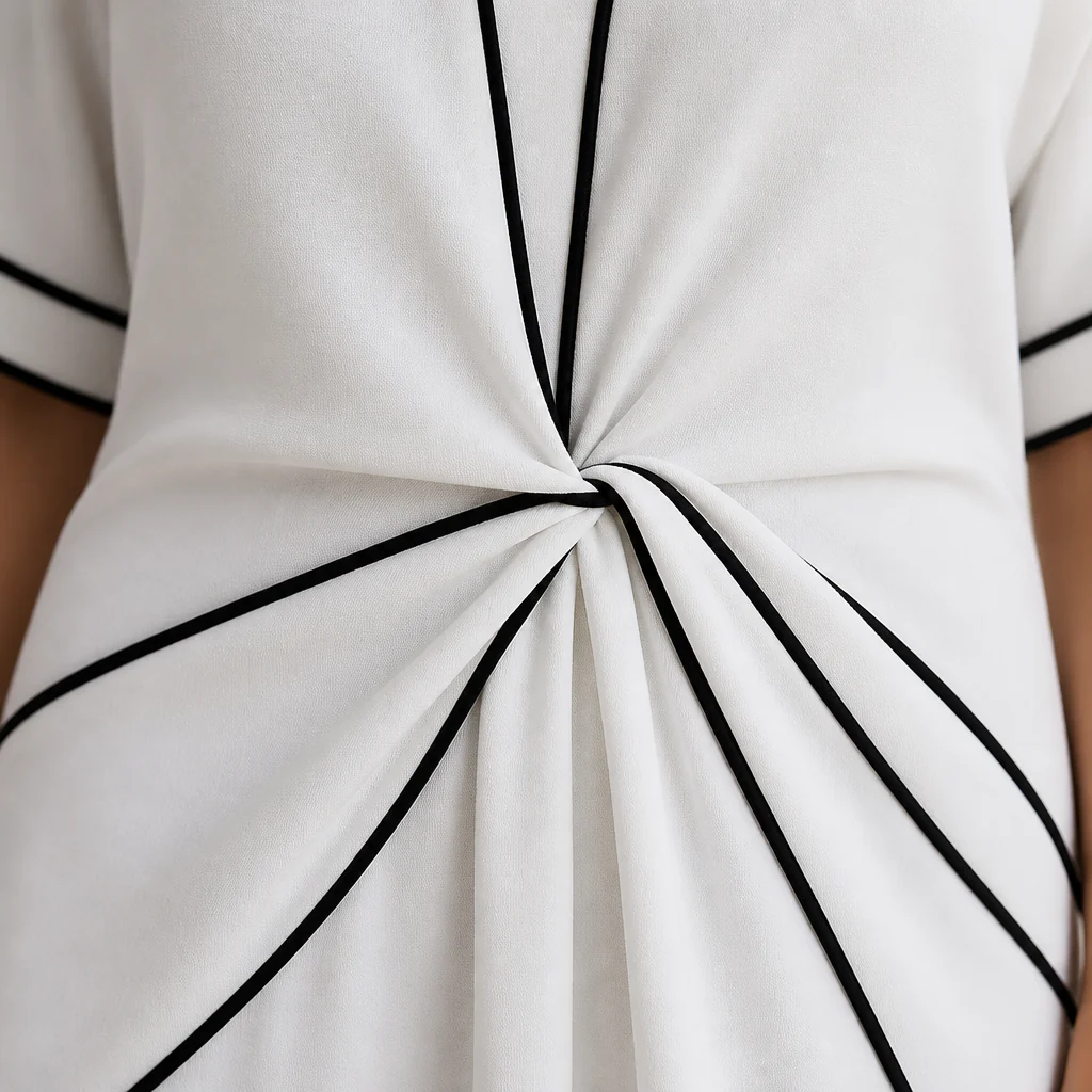 SolariaSilk™ – Flowy Contrast-Trim Midi Dress with Twist-Knot Waist - Image 5