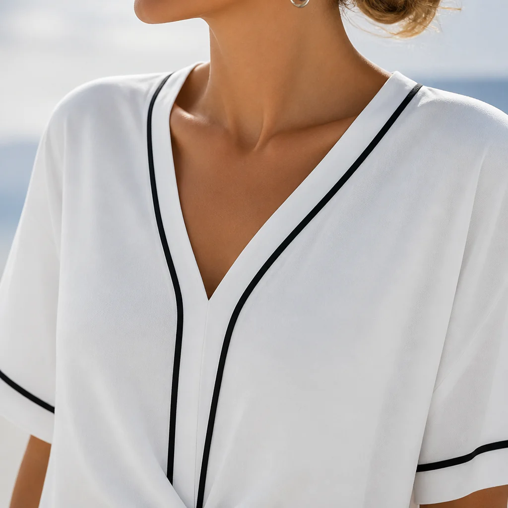 SolariaSilk™ – Flowy Contrast-Trim Midi Dress with Twist-Knot Waist - Image 6