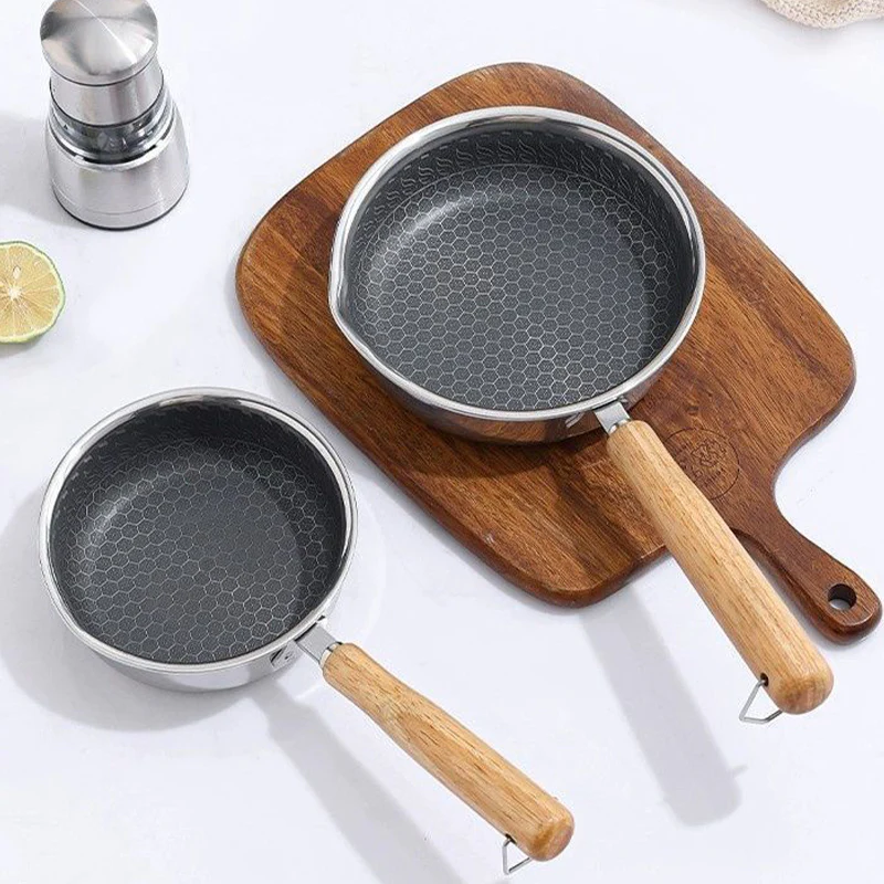 Stainless Steel Mini Frying Pan with Wooden Handle - Image 3