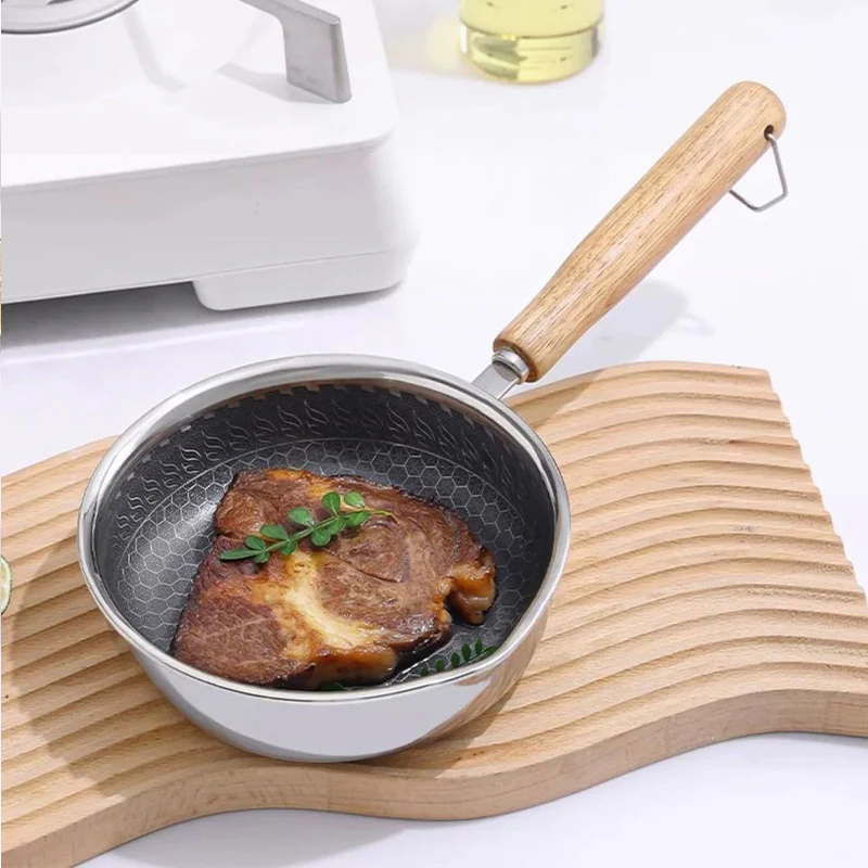 Stainless Steel Mini Frying Pan with Wooden Handle - Image 4