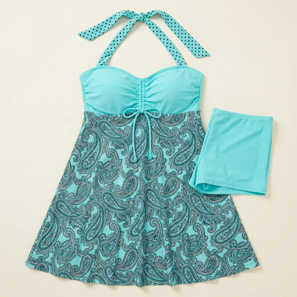 StreamlineSculpt™ – Halter Tankini Swim Dress with Built-In Boyshort Coverage - Image 8