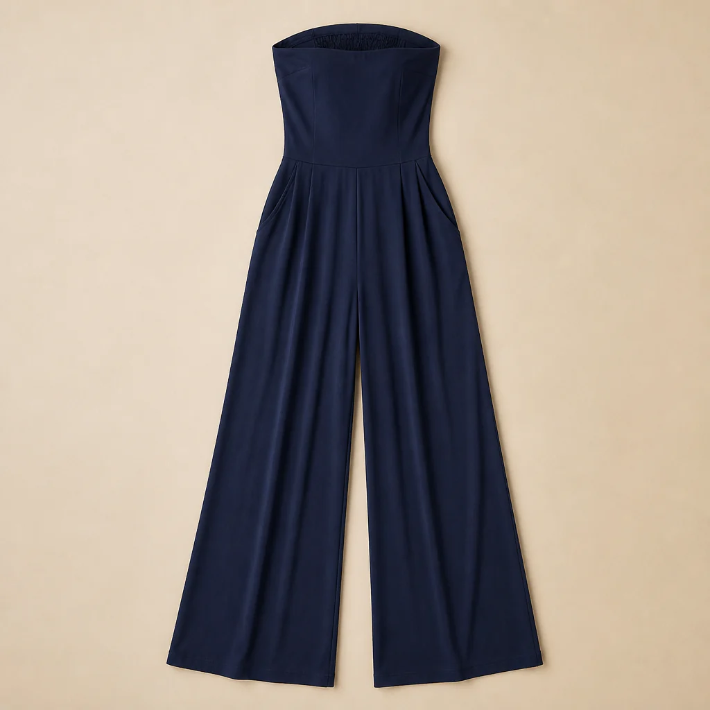 Solenne™ – Elegant Strapless Wide-Leg Jumpsuit with Smocked Back - Image 4