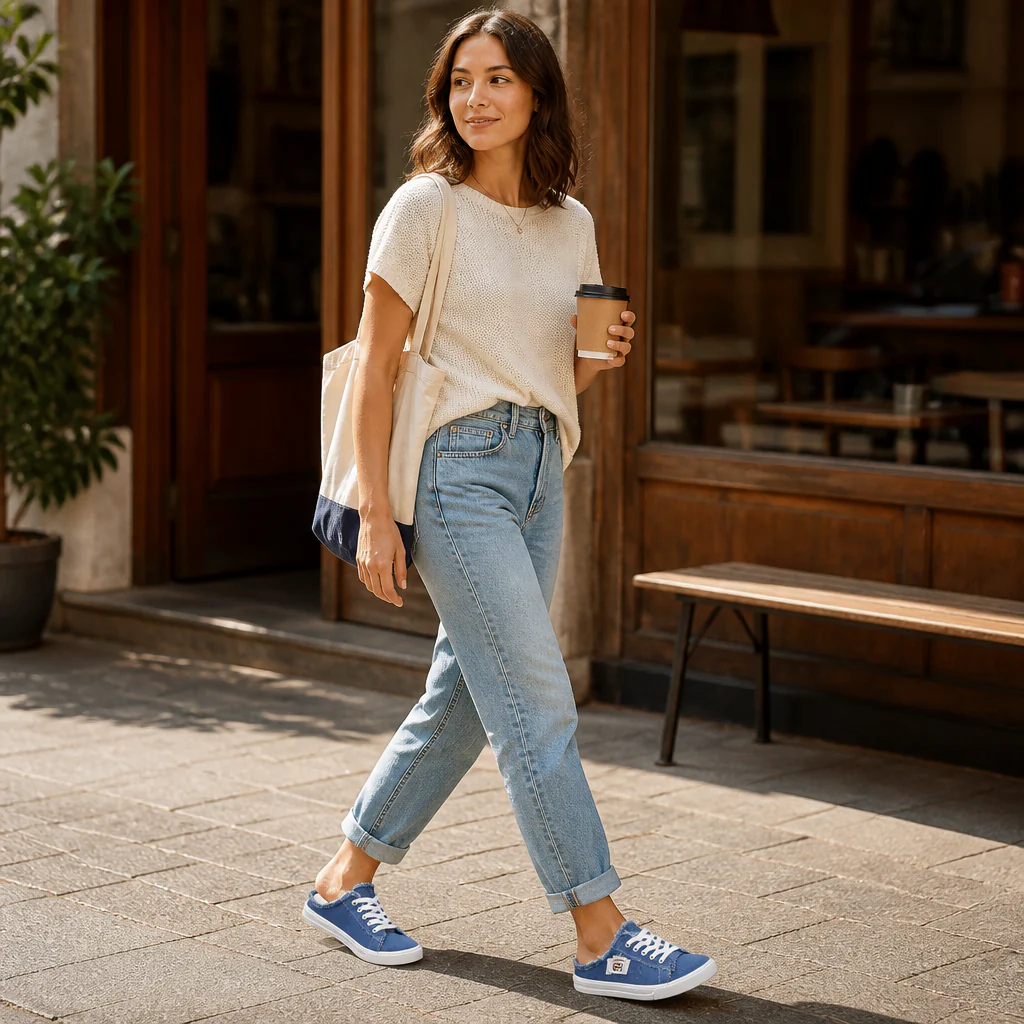 StridePulse™ – Casual Frayed Edge Denim Mule Sneakers