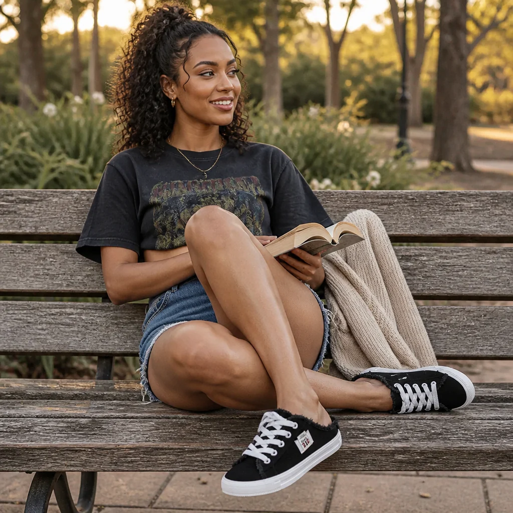 StridePulse™ – Casual Frayed Edge Denim Mule Sneakers - Image 3
