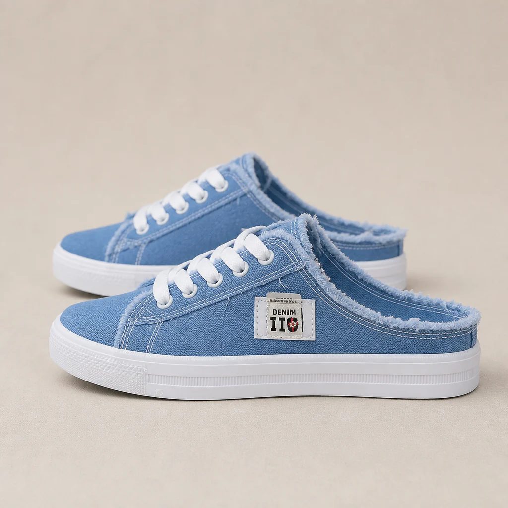 StridePulse™ – Casual Frayed Edge Denim Mule Sneakers - Image 8