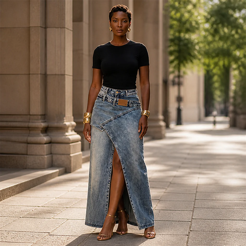 SuraDenim™ Maxi Skirt — Command Every Room with Effortless, Head-Turning Confidence