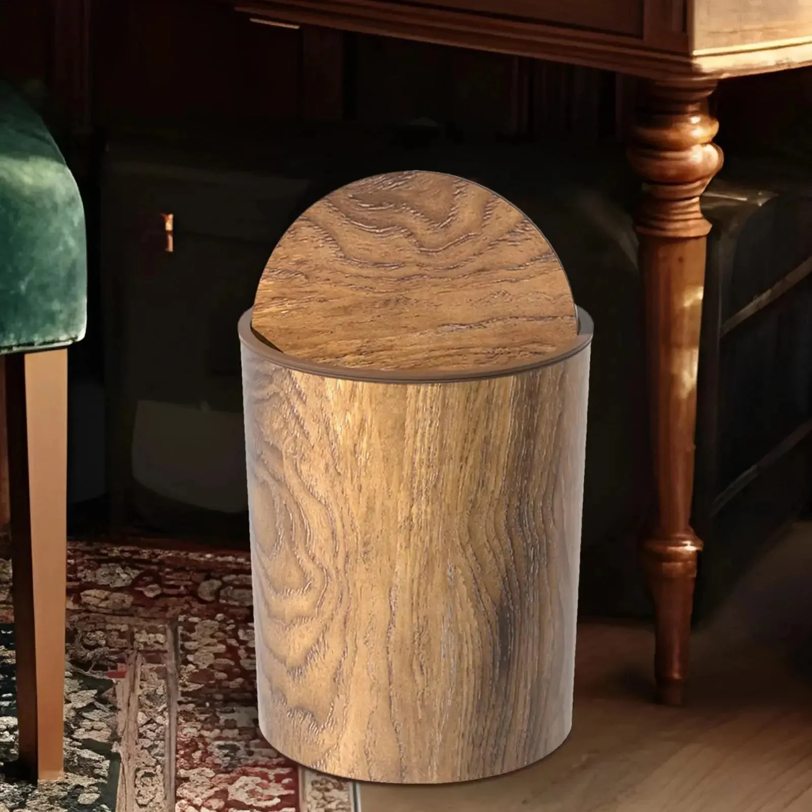 Trash Bin with Swing Lid | Wood Appearance | Silent and Clean | HyggeBin - Image 2