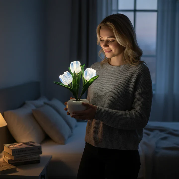 Tulip LED Desk Lamp in Ceramic Vase – Warm Ambient Light - Image 20