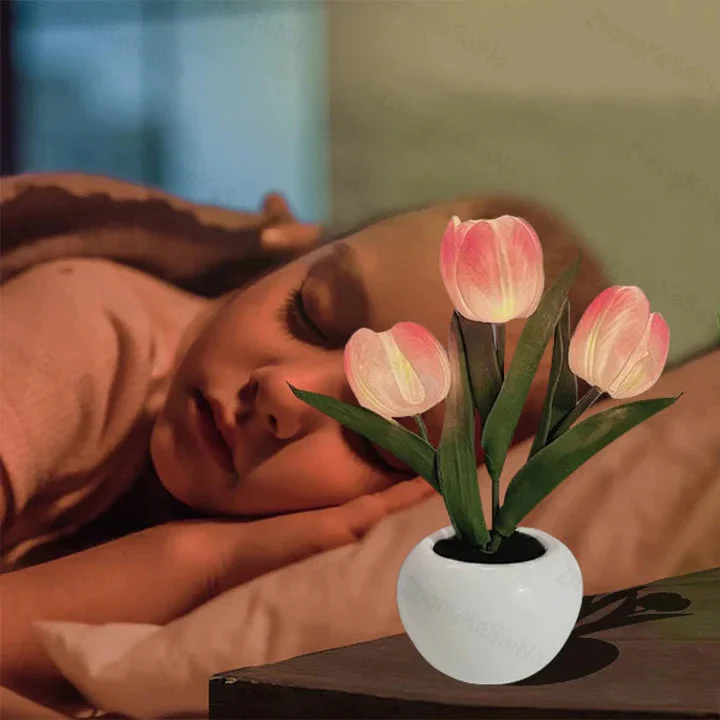 Tulip LED Desk Lamp in Ceramic Vase – Warm Ambient Light - Image 3