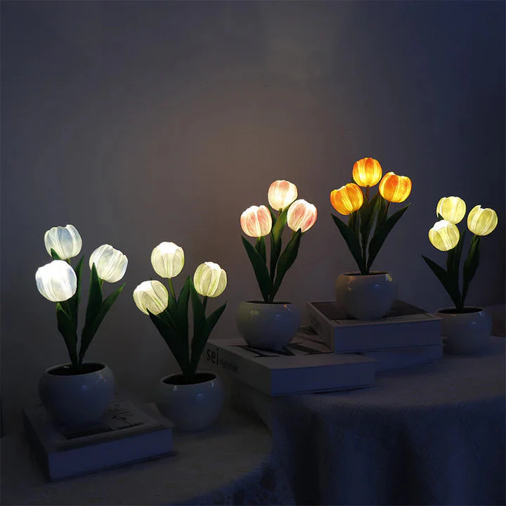 Tulip LED Desk Lamp in Ceramic Vase – Warm Ambient Light - Image 6