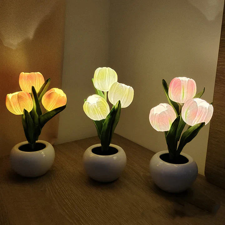 Tulip LED Desk Lamp in Ceramic Vase – Warm Ambient Light - Image 8