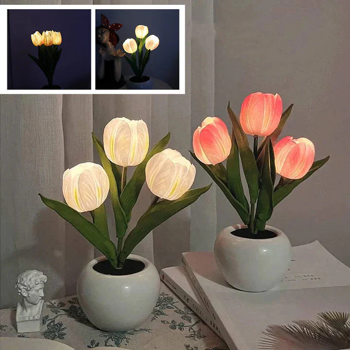 Tulip LED Desk Lamp in Ceramic Vase – Warm Ambient Light - Image 9
