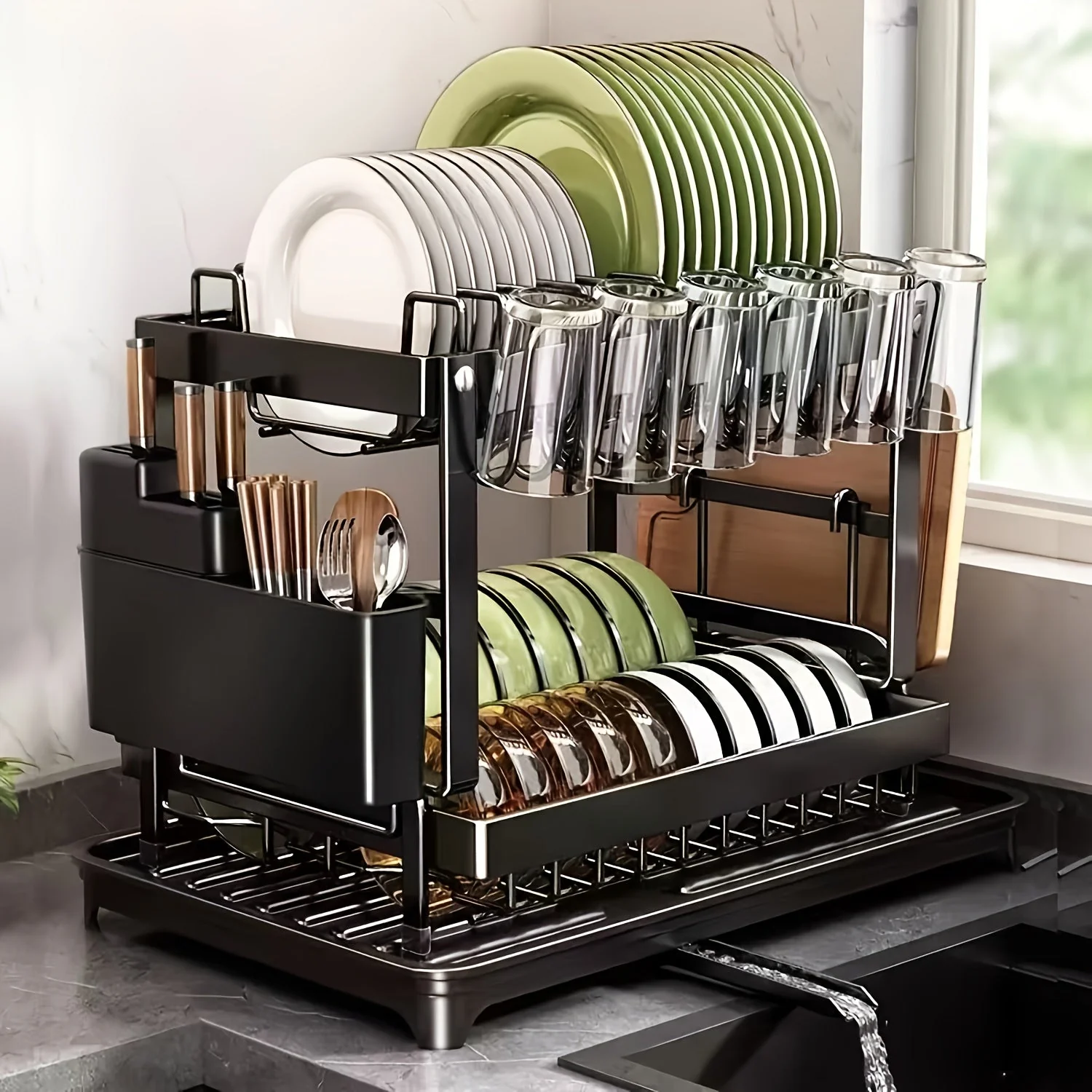 Two-Tier Draining Rack with Drainage System - Image 7