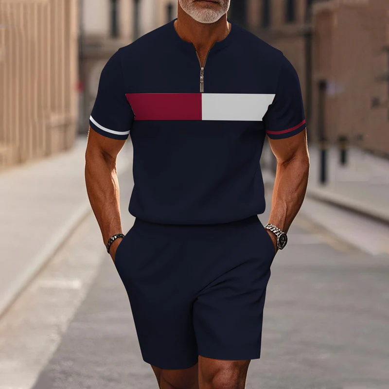 Marsten™ – Tailored Zip-Collar Shirt and Shorts Set for Men - Image 11