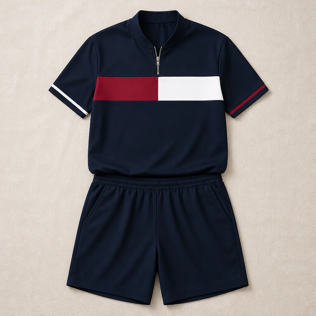 Marsten™ – Tailored Zip-Collar Shirt and Shorts Set for Men - Image 4