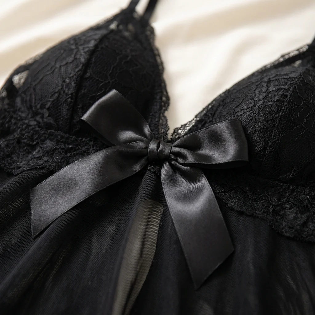 Soirée™ – Lace V-Neck Babydoll Set with Sheer Mesh Skirt - Image 5