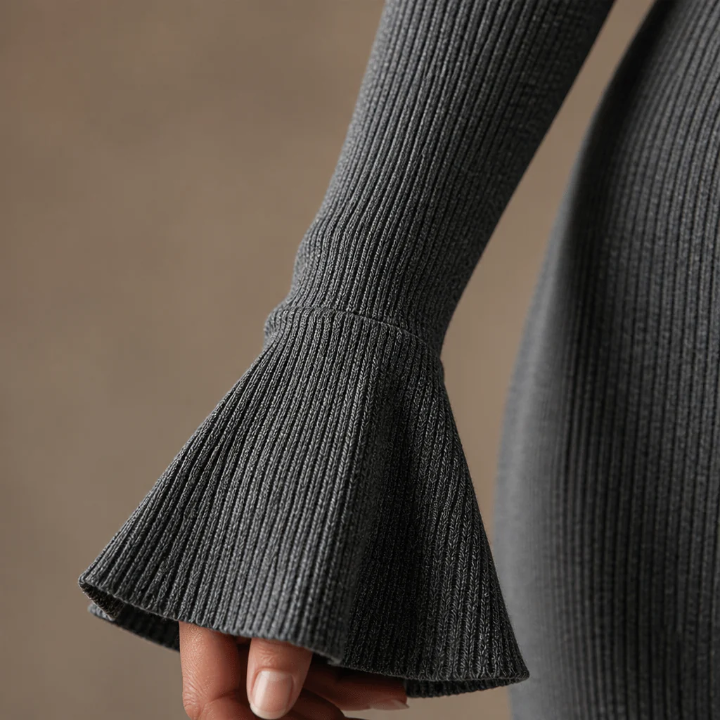 VelaFlex™ – Ribbed Knit Mermaid Midi Dress with Quarter-Zip Collar - Image 6