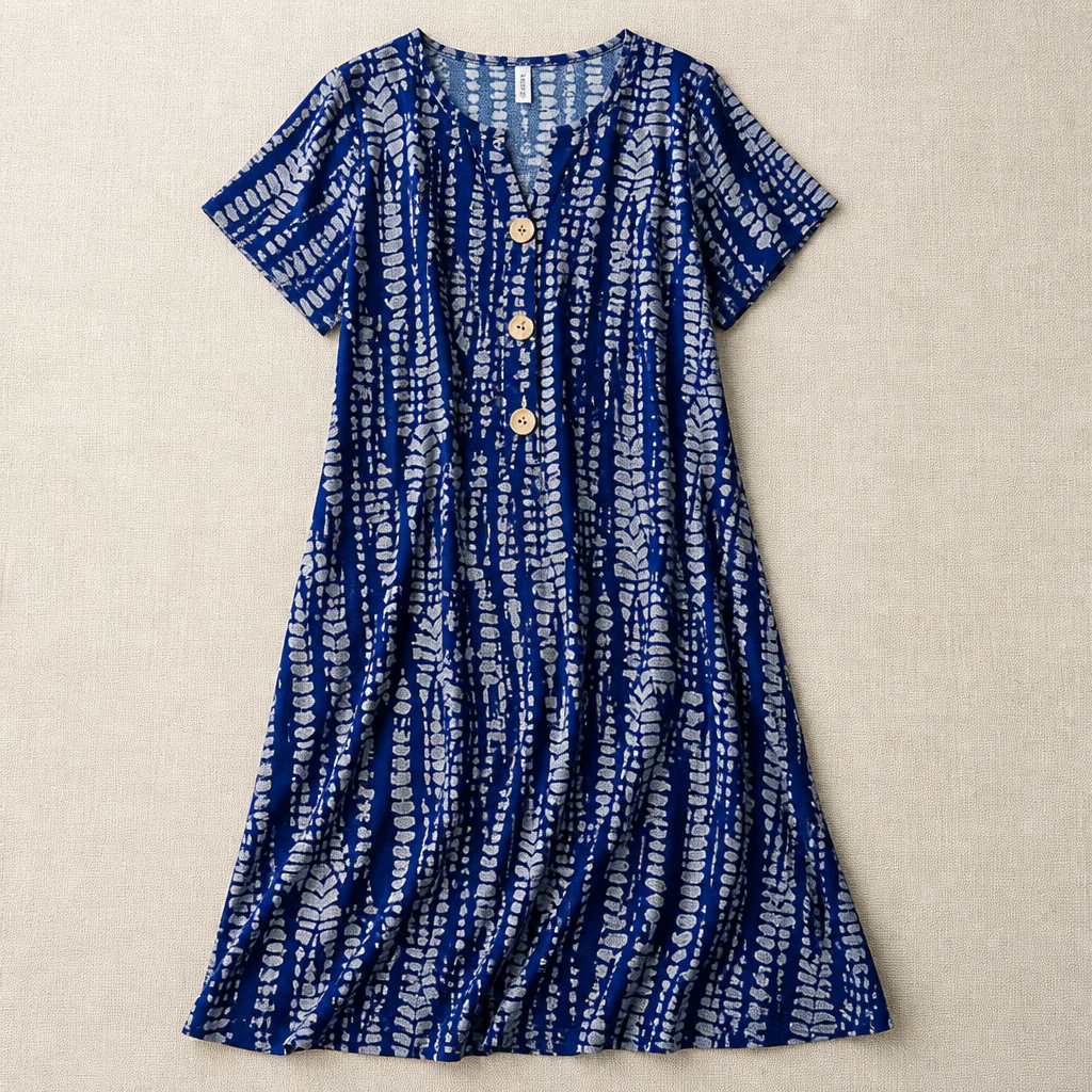 VelaMuse™ – Relaxed Button-Front Abstract Print Swing Dress with Pockets - Image 11