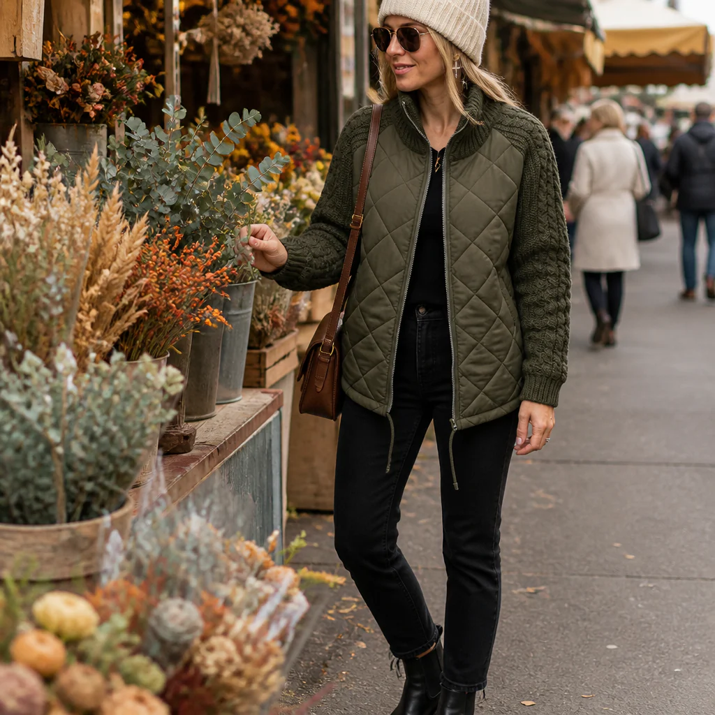 Norvelle™ – Cozy Quilted Winter Jacket with Cable-Knit Sleeves - Image 2