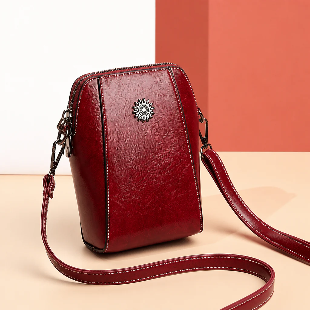 Marcella™ – Vintage Oil-Leather Compact Crossbody with Sunflower Medallion - Image 11