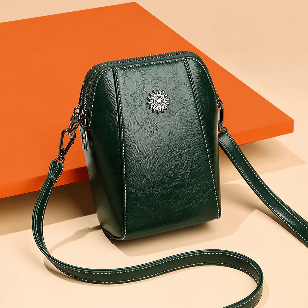 Marcella™ – Vintage Oil-Leather Compact Crossbody with Sunflower Medallion - Image 12