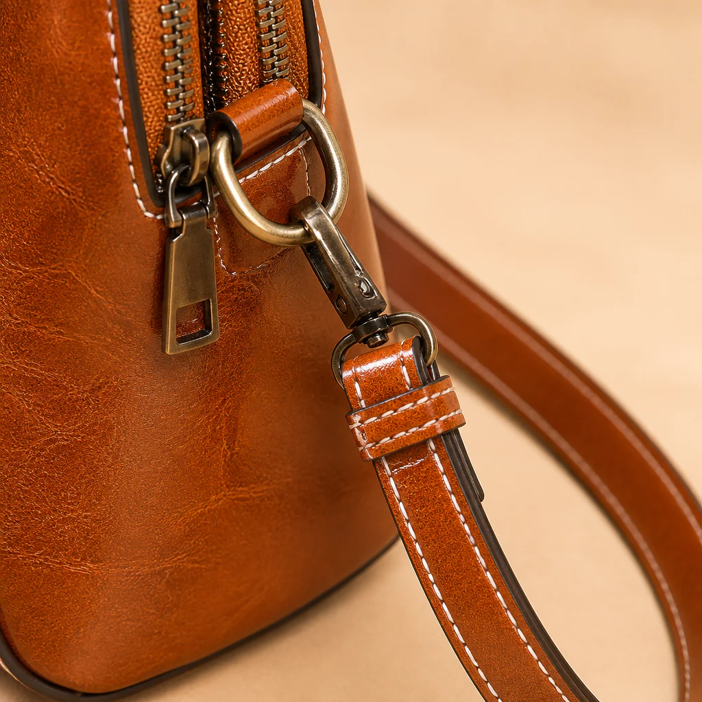 Marcella™ – Vintage Oil-Leather Compact Crossbody with Sunflower Medallion - Image 7