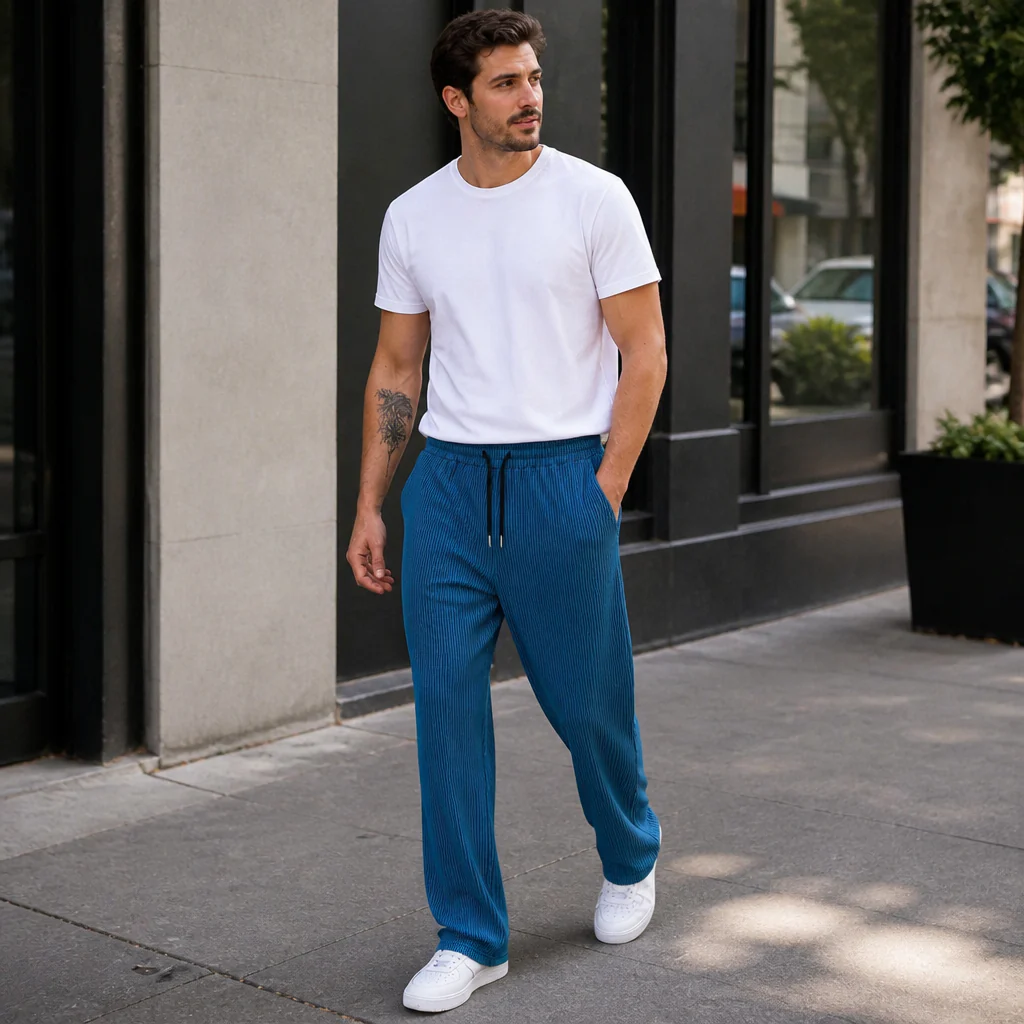 VeroStride™ – Lightweight Pleated Straight-Leg Pants with Drawstring Waist