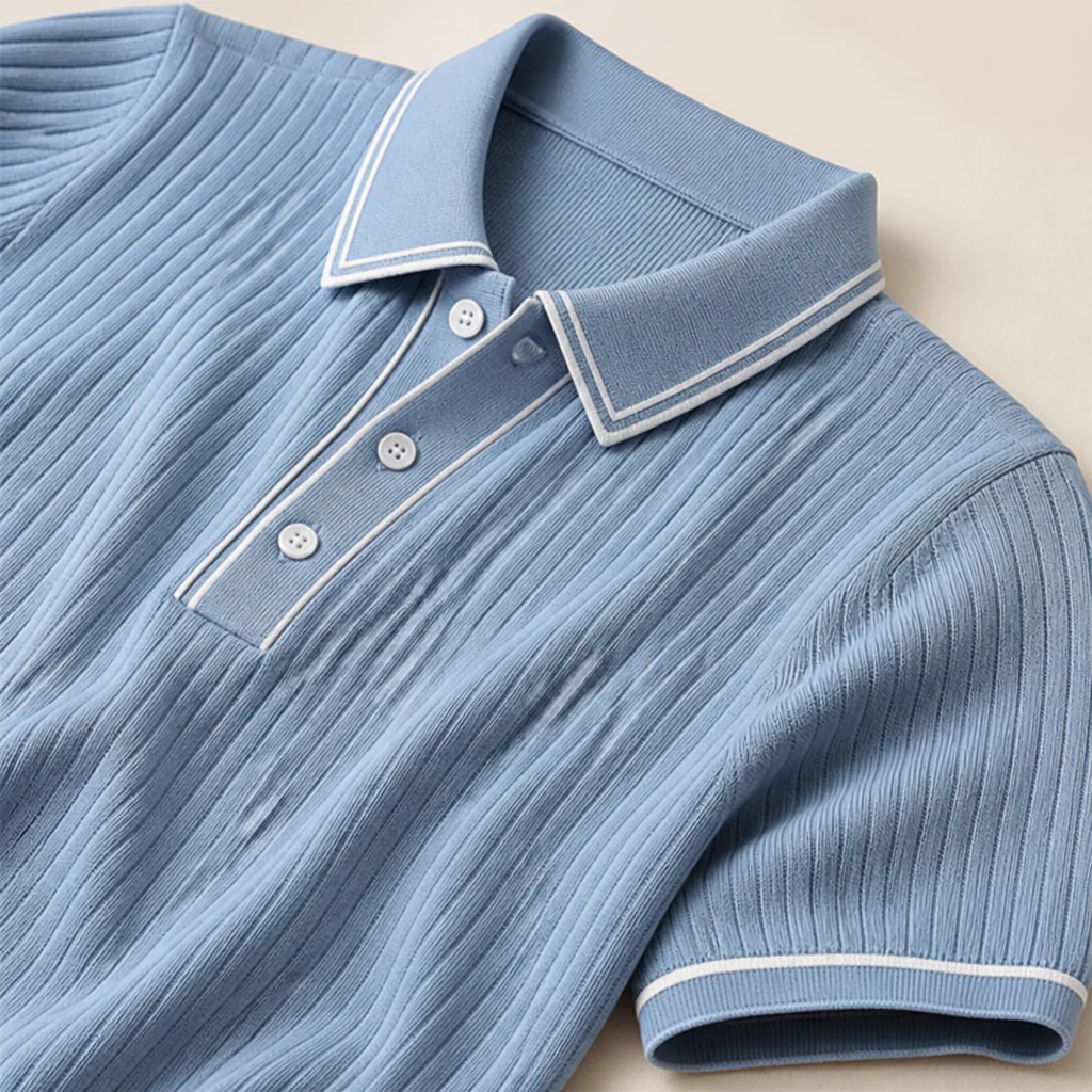 VeroStride™ – Retro Ribbed-Knit Polo with Contrast Tipped Collar - Image 6