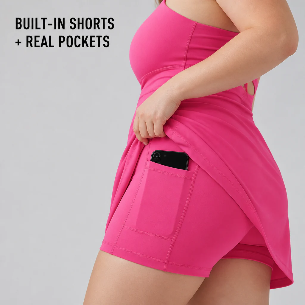 VerveStride™ – Backless Athletic Dress with Built-In Shorts & Side Pockets - Image 5
