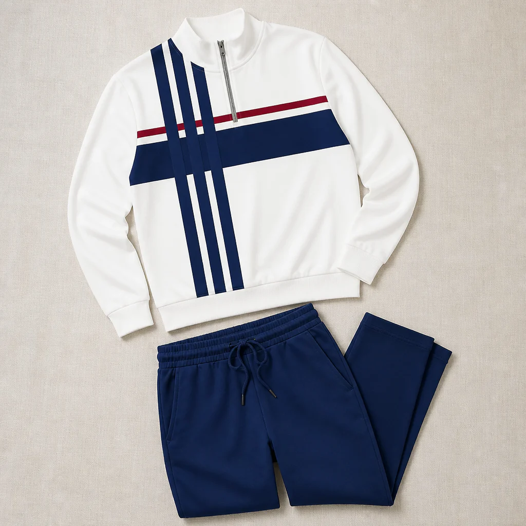 VibeFlex™ – Modern Striped Mock-Neck Quarter-Zip Two-Piece Set - Image 4