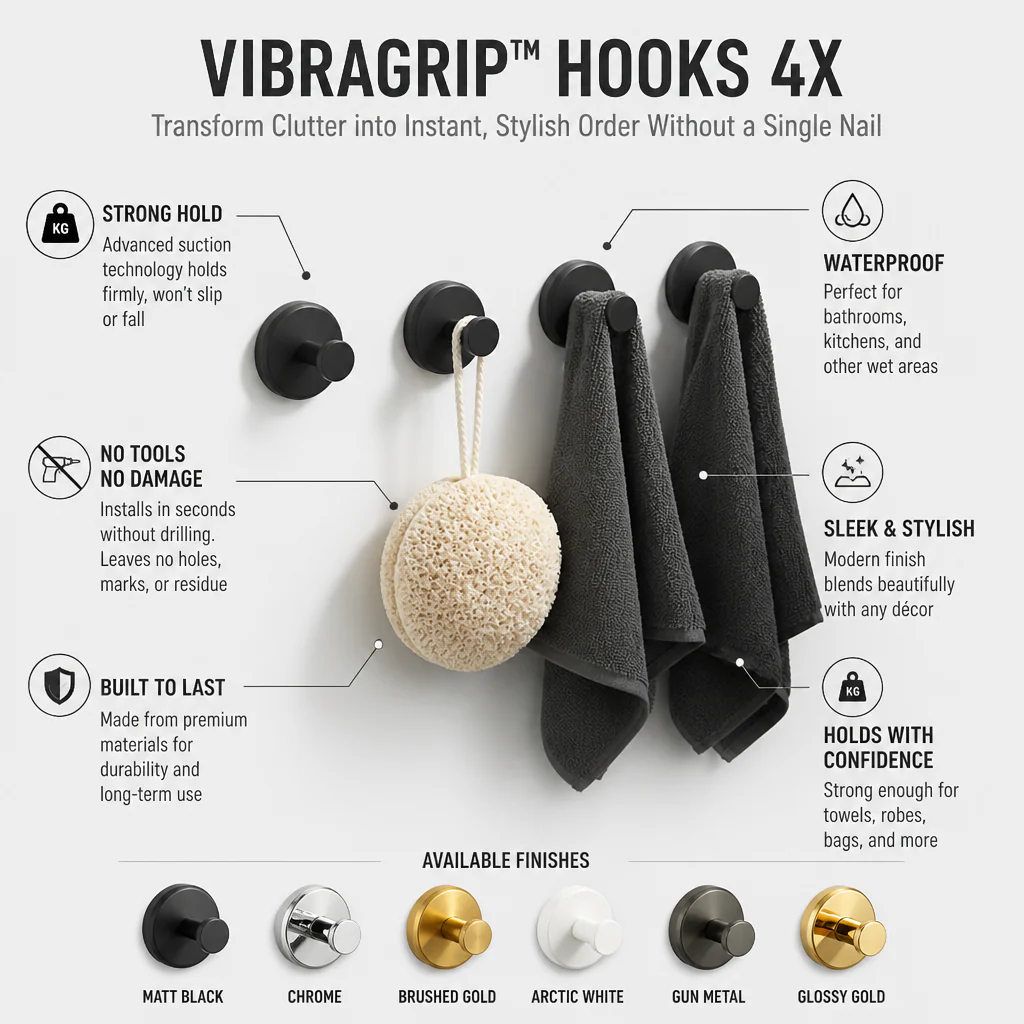 VibraGrip™ Hooks 4X — Transform Clutter into Instant, Stylish Order Without a Single Nail - Image 9