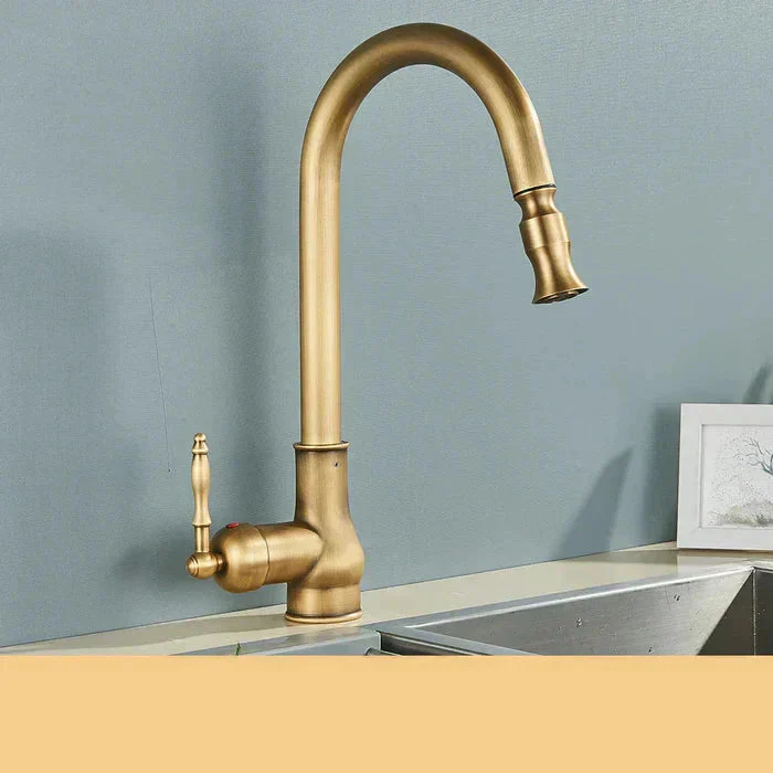 Vintage Brass Kitchen Faucet | Rotating Spout | Single Lever Control | BrassArc - Image 3