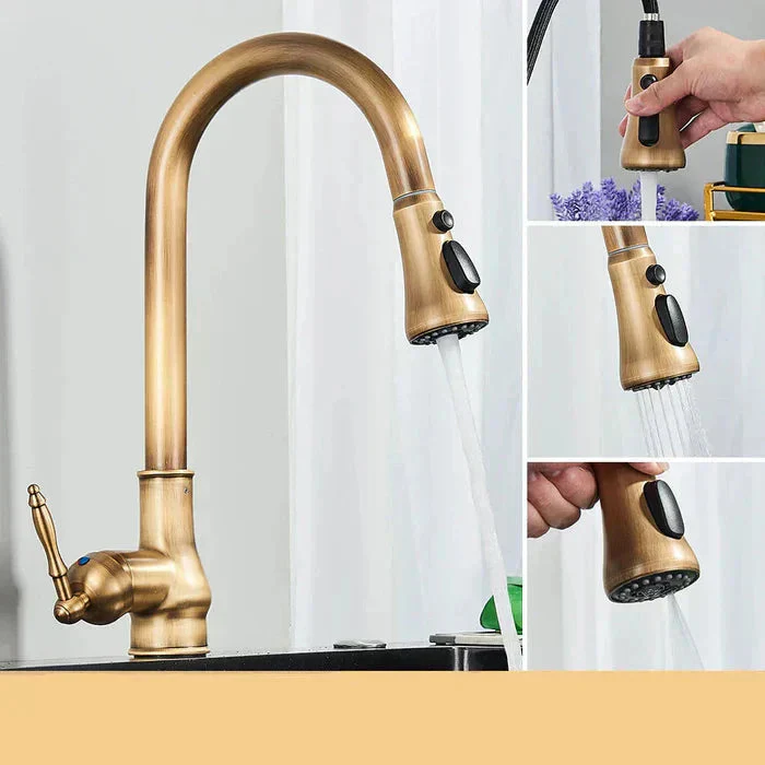 Vintage Brass Kitchen Faucet | Rotating Spout | Single Lever Control | BrassArc - Image 4