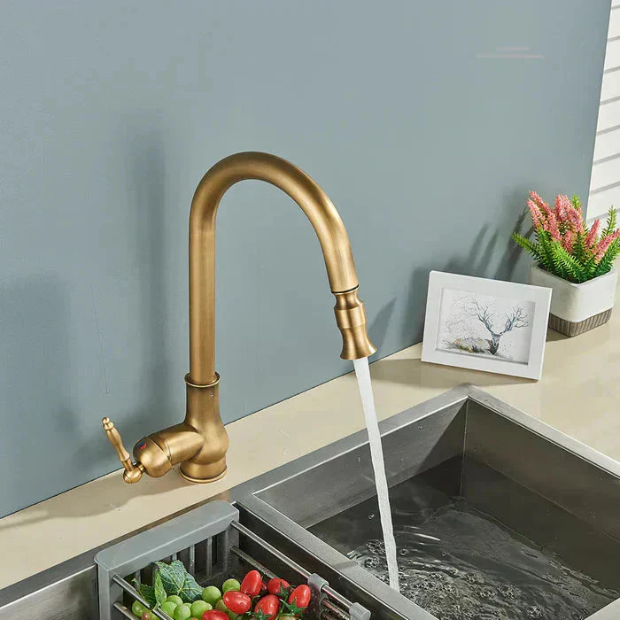 Vintage Brass Kitchen Faucet | Rotating Spout | Single Lever Control | BrassArc - Image 5