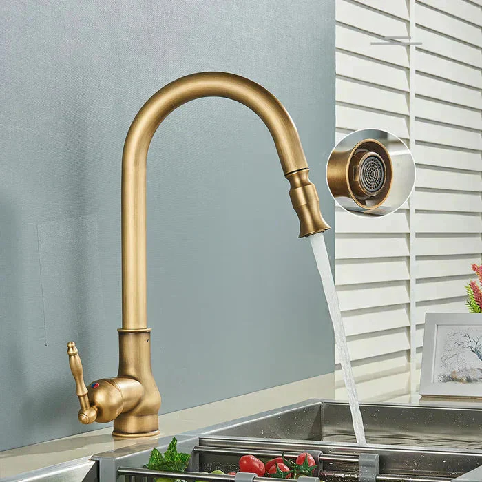 Vintage Brass Kitchen Faucet | Rotating Spout | Single Lever Control | BrassArc - Image 6