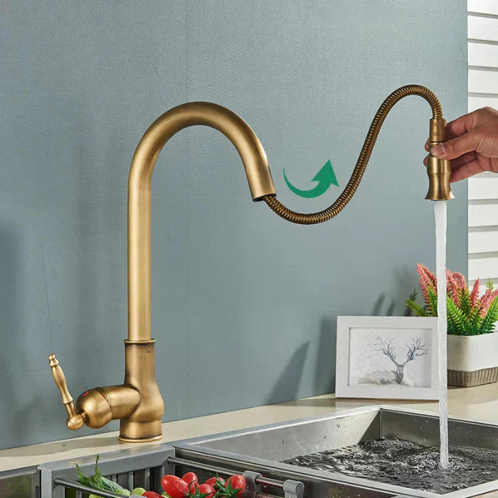 Vintage Brass Kitchen Faucet | Rotating Spout | Single Lever Control | BrassArc - Image 7