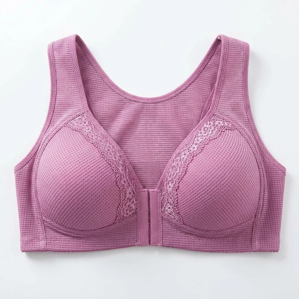 VivaFemme™ – Wireless Front-Closure Bra with Lace Accent - Image 11