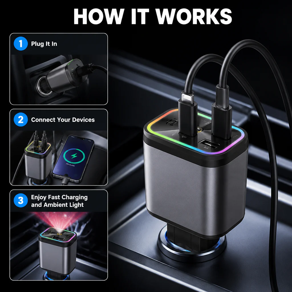 VoltAura™ 120W — Charge at Lightning Speed While Transforming Your Ride into a Stunning Starry Escape - Image 3
