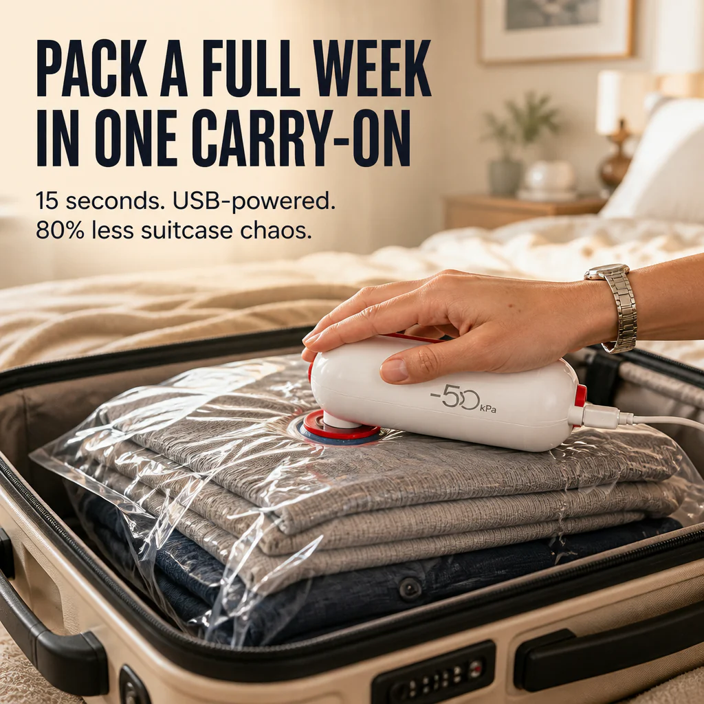 VoltPack™ — Shrink Your Suitcase 80% With a Pocket USB Vacuum Pump