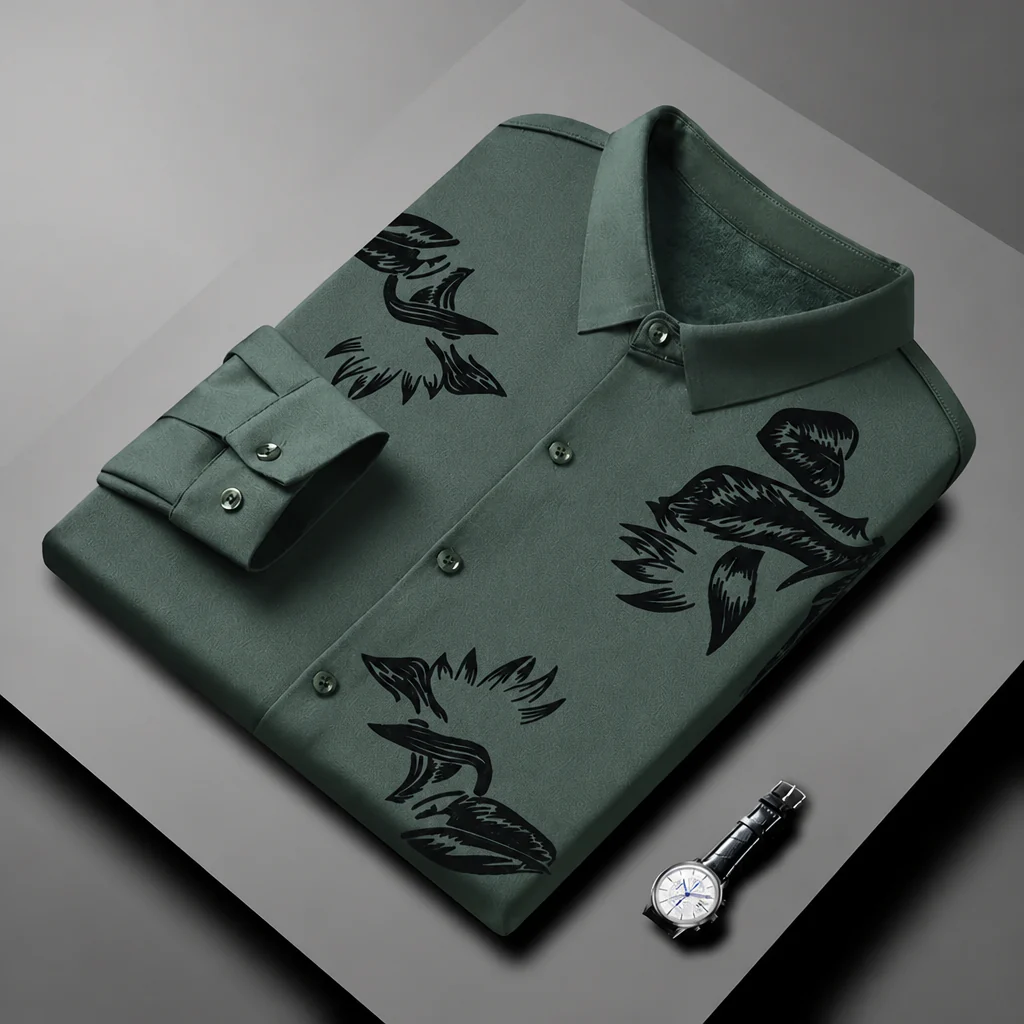 VulcanTherm™ – Slim-Fit Fleece-Lined Shirt with Brushstroke Print - Image 10
