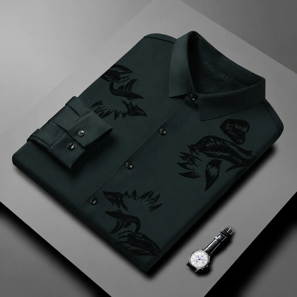 VulcanTherm™ – Slim-Fit Fleece-Lined Shirt with Brushstroke Print - Image 11