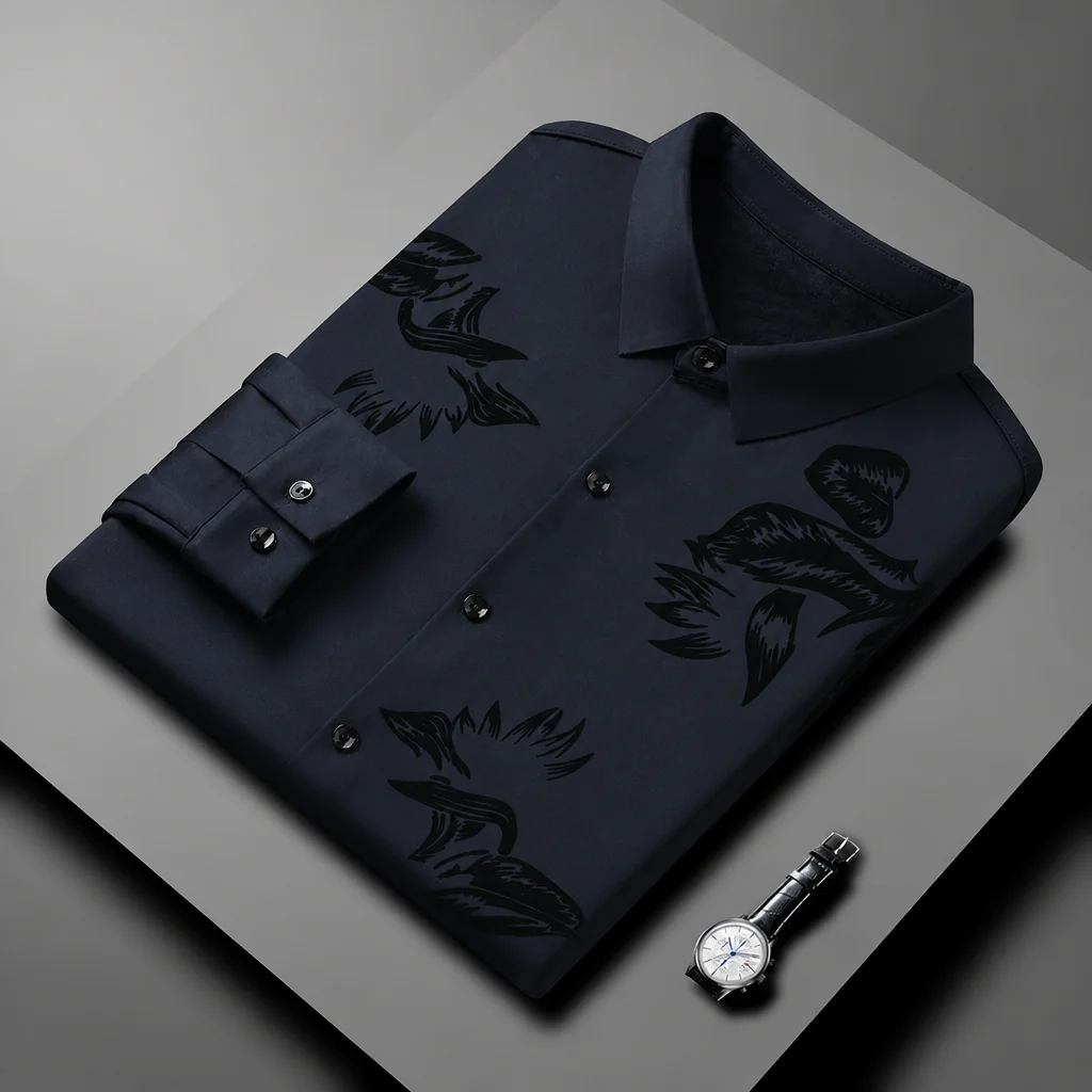VulcanTherm™ – Slim-Fit Fleece-Lined Shirt with Brushstroke Print - Image 12