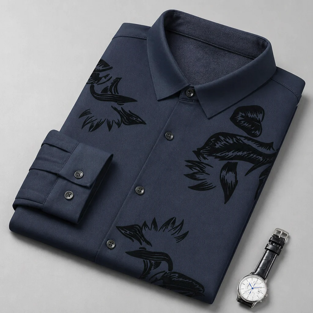 VulcanTherm™ – Slim-Fit Fleece-Lined Shirt with Brushstroke Print - Image 3