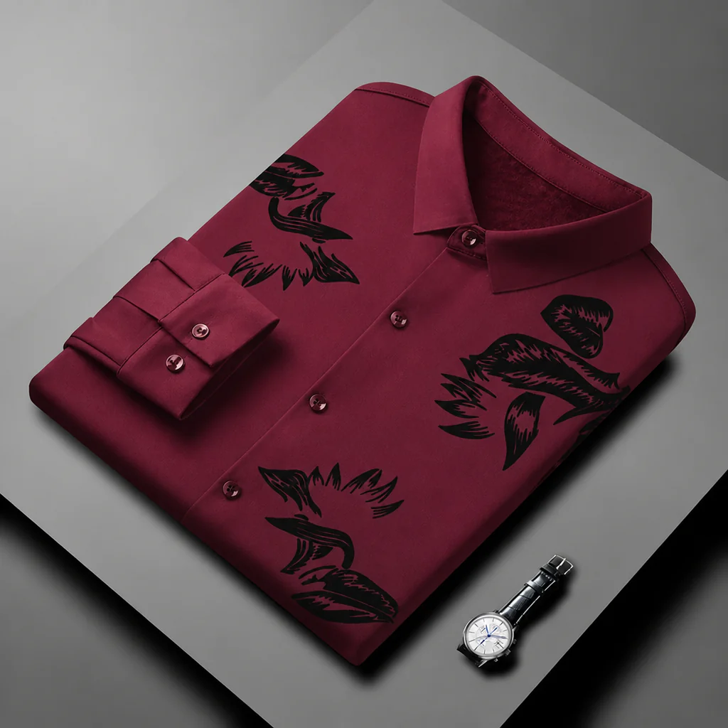 VulcanTherm™ – Slim-Fit Fleece-Lined Shirt with Brushstroke Print - Image 8
