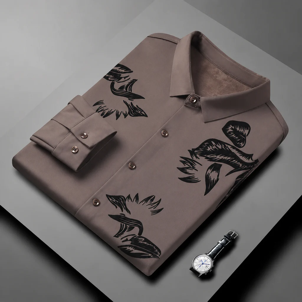 VulcanTherm™ – Slim-Fit Fleece-Lined Shirt with Brushstroke Print - Image 9